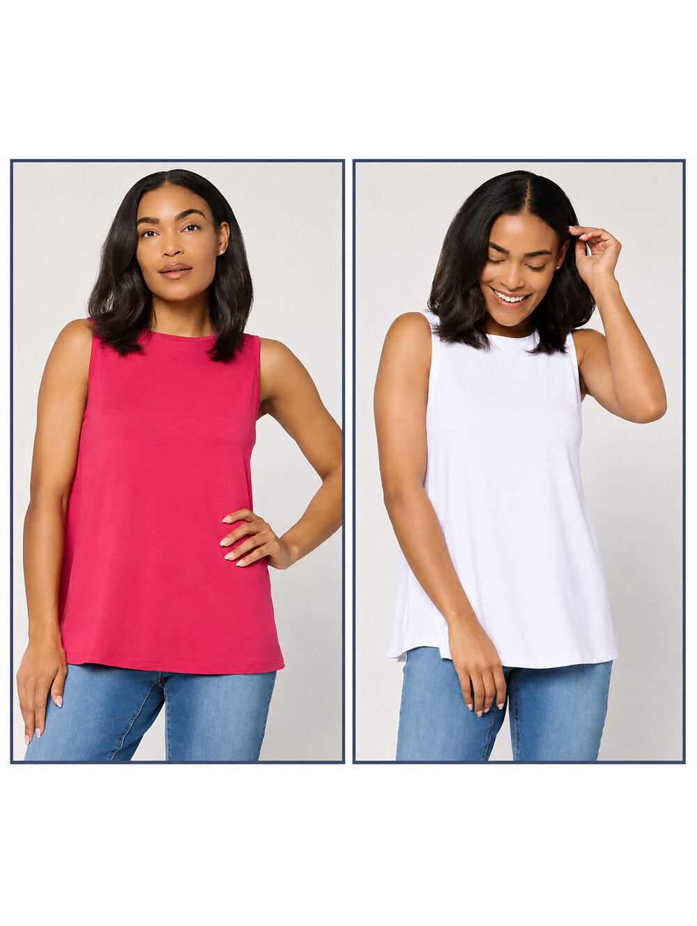 Denim & Co. Essentials Favorite Jersey 2-Pack Swing Tanks DpRaspberry/Wht,Sz 2X